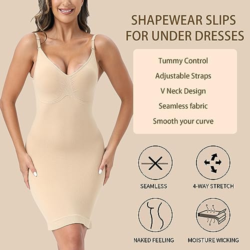 Image of Strapless Shapewear Slip for Women Under Dresses V Neck Full Slip Shaper Tummy Control