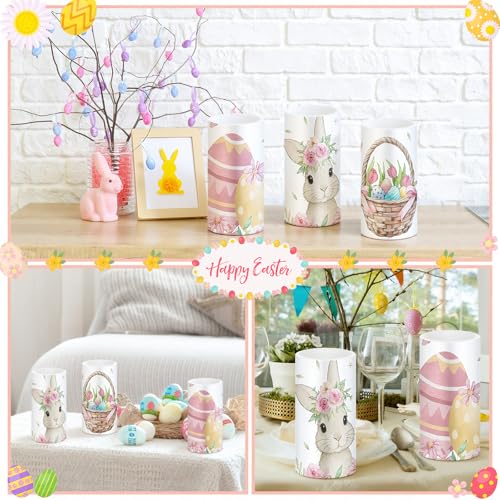 Image of Retisee 3 Pcs Colorful Easter Flameless LED Candles Battery Operated Bunny Spring Flickering Pillar Candles with Remote Pastel Easter Decoration Centerpiece for Bedroom Living Room Dinner Table Decor