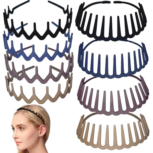 SHEHARUHI 8 PCS Zig Zag Plastic Headbands Elastic Headband with Teeth Comb Headbands Wave Shape Fashion Headbands for Women and Girls Thick Hair (Two Shapes)