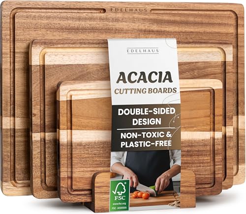 Comparison: Best Cutting Board Strategist 8 Acacia Wood Cutting Board for Kitchen, Non-Toxic Cutting Board Set of 3, Chopping Boards with Deep Juice Groove for Meat, Cheese & Vegetables - Durable & Double sided with serving Compartments