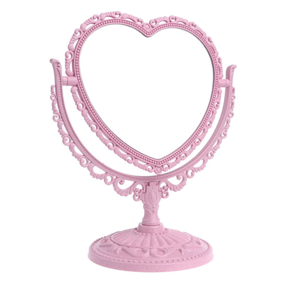 Otbushit Women's Pink Heart Shaped Rotatable Double Sided Desktop Makeup Mirror Cosmetic Vanity Mirror