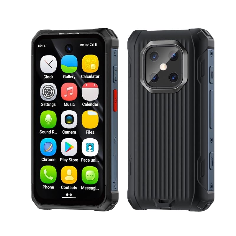 Mini Smartphone Resistente de 3,7', Android 12, Batería de 3000 mAh, 6 GB + 128 GB, Cámara de 13 MP, teléfono Mini Impermeable IP68 con Doble SIM, Procesador Octa Core, Face ID y GPS