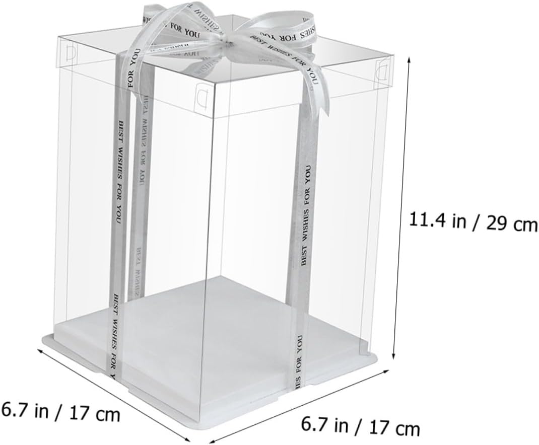 8-inch Birthday Cake Box Set 4pcs Plastic Dessert Cake Carrier with Elevated Design and Ribbon Food-grade Container for Party and Packaging Random Color