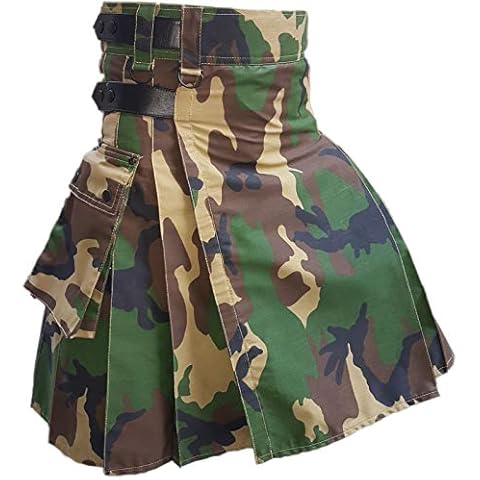Men's Military Camo Leather Straps Kilts - Utility Kilt (Woodland Camo, 44'') Cover