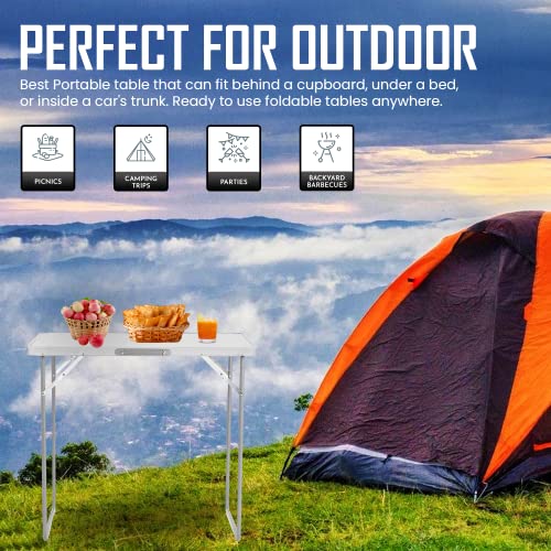 Image of SA Products Utility Folding Table - Portable Foldable Table for Camping, Party & Picnic - Lightweight Small Folding Table - Sturdy Outdoor Patio Furniture with Aluminium Frame (2.3ft White)
