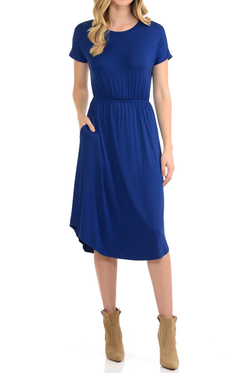 iconic luxe Women's Short Sleeve Flare Midi Dress with Pockets