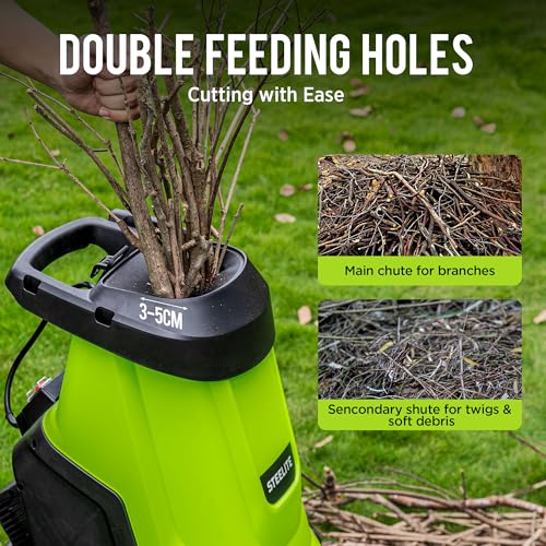 STEELITE 1.8" 15 Amp Electric Wood Chipper, 55L Collection Bin Electric Mulcher Chipper Shredder, Wood Chipper with Max 4000RPM Motor Speed, Easy-Cleanup Dual Steel Blades Ideal for Branches, Twigs