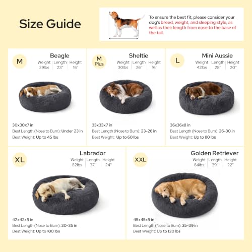 Image of Bedsure SupportMax Calming Dog Beds Large Sized Dog Washable Pet Bed,36in | 420GSM Plush Fluffy Donut Round,Thick Supportive,Removable Cover,Anti-Slip,Anti-Anxiety,for Big Dogs up to 80 Lbs,Brown