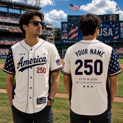 Personalized Baseball Jersey Patriotic 250th USA Stitched Print, Custom Name Number Team for Men Women Boys miniatura 2