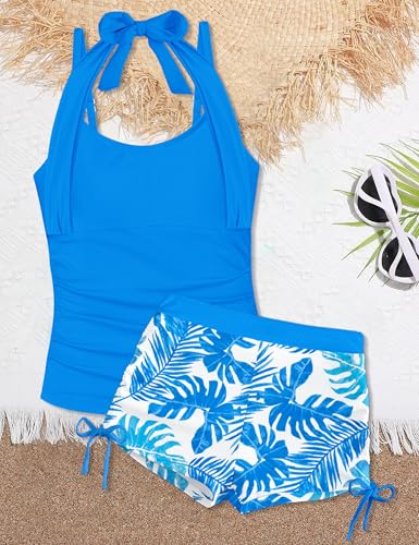 Image of Girls Swimsuit 2 Piece Halterneck Girls Tankini Swimsuit Drawstring Printed Swim Shorts Girl Bathing Suit for 7-18T