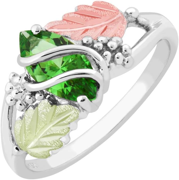 Marquise Synthetic Emerald May Birthstone Wrap Ring, Sterling Silver, 12k Green and Rose Black Hills Gold