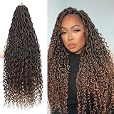 30' New Goddess Locs Crochet Hair 8 Packs Omber River Faux Locs Crochet Hair Curly Faux Locs Wavy Crochet Hair Boho Style Synthetic Hair Extensions (30' 8Packs 1B/30#)