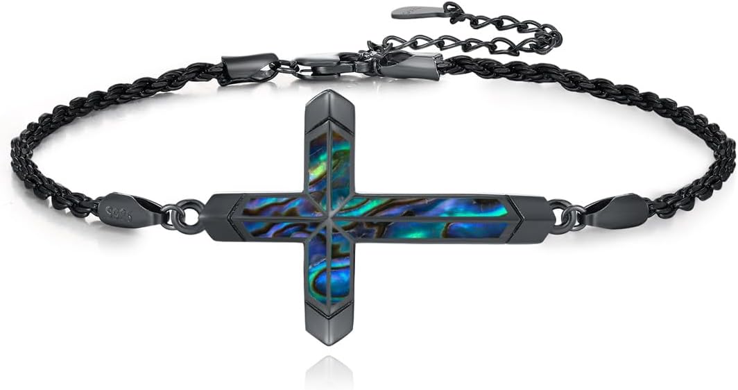 TwoAnts Cross Bracelet for Men 925 Sterling Silver Adjustable Religious Link Bracelet Christian Jewelry Baptism Gift for Women