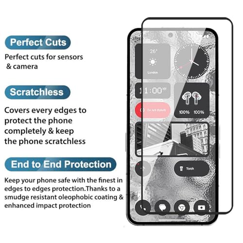 Image of POPIO Military-Grade Gorilla Tempered Glass for Nothing Phone 2 (Black) 9H Hardness, Edge-to-Edge Full Coverage, Anti-Scratch, Bubble-Free, Ultra Clear HD Glass, Oleophobic Coating, Face ID Compatible
