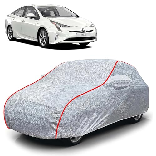 Image of Sulfar 100% Waterproof Car Body Cover Compatible with Mirror for Toyota Prius (Triple Stitched, Full Bottom Elastic, Magic Silver with Red Piping)