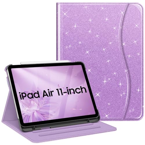 Étui iPad Air 11 M3 M2 et 10.9 violet pailleté avec porte-crayon Fintie