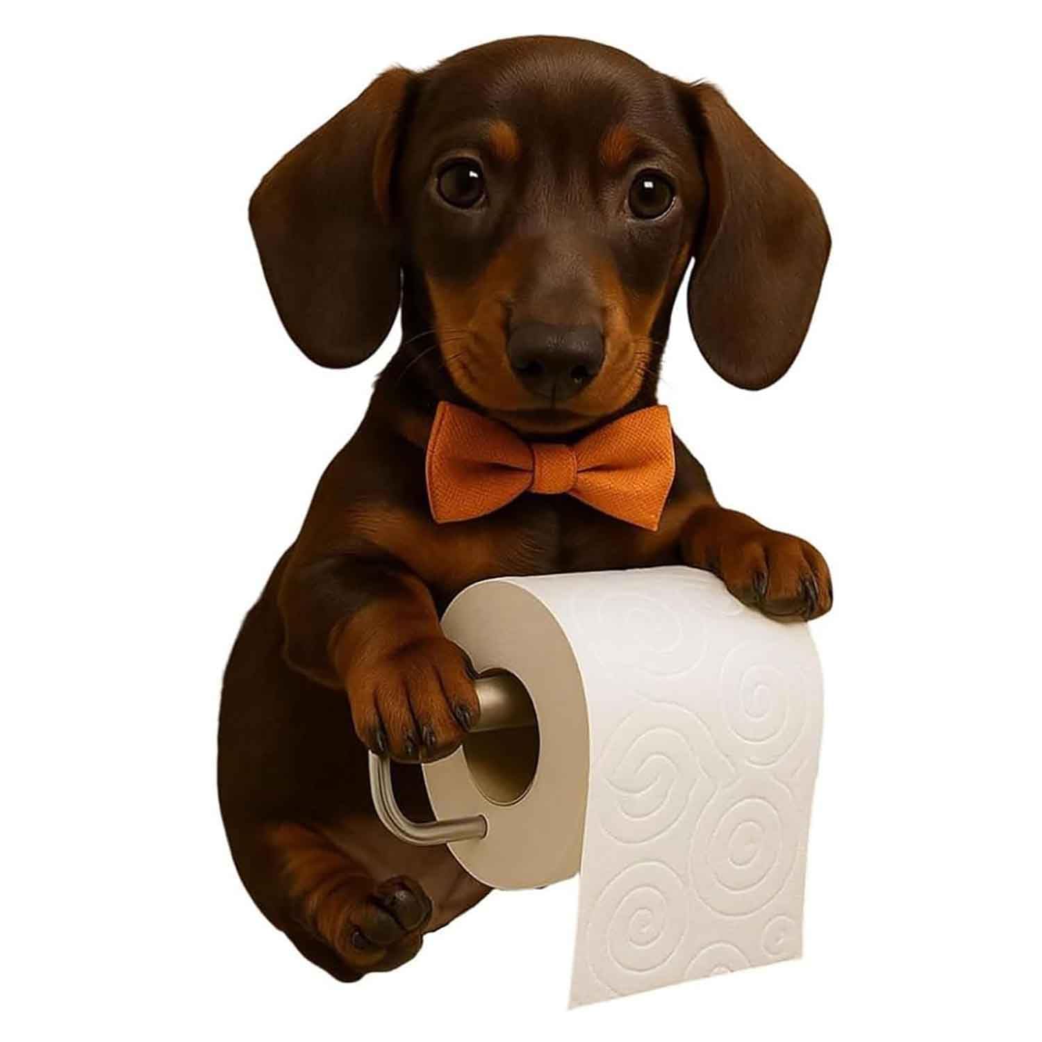 Puppy Tissue Holder Wall Mounted Roll Dispenser Funny Dog Paper Towel Rack Realistic 3D Printed Toilet Paper Holder Bathroom Decor, Dachshund