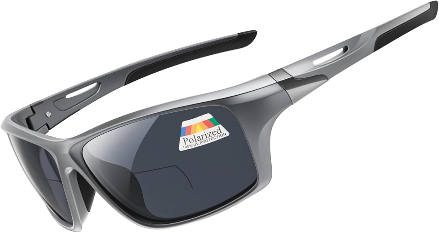 2 Pack Bifocal Reading Sunglasses Men Wrap Around Sports Sun Readers Outdoor Clear Top Soft Nose Pads PC Frame UV400