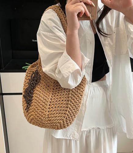 Crochet Tote Bag Women 2025 Large Straw Beach Bag Handmade Woven Shoulder Bags Hobo Tote Handbags Purse for Summer2