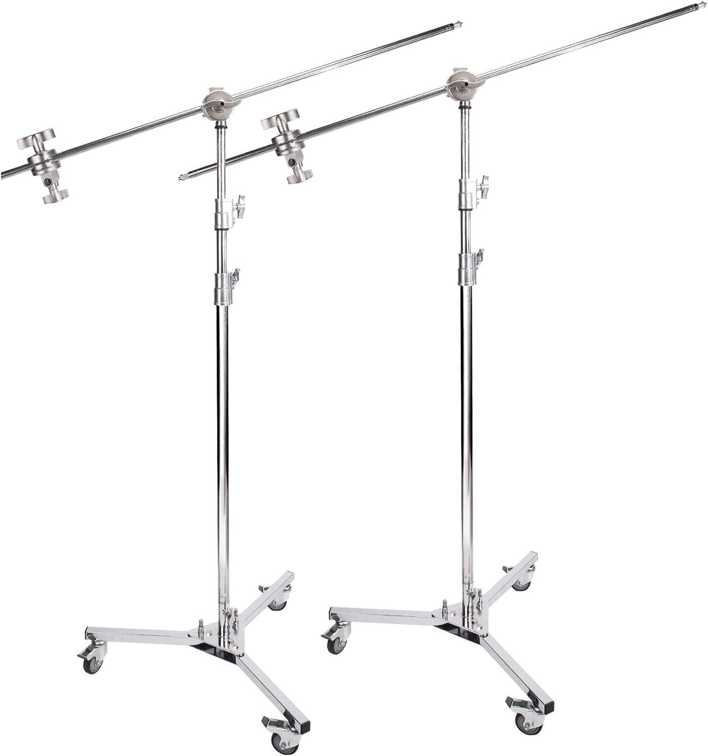 2 x Super Heavy Duty C Stand Kit, 307cm/ 120.8" Stainless Steel Light Stand Rod Solid 127cm/ 50" Boom Arm Grip Head Kit with Castor Wheels Rollers for Photography Studio Reflector and Other Equipment