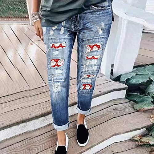 Pantalon déchiré en patchwork rouge effet délavé vieilli taille moyenne - 4