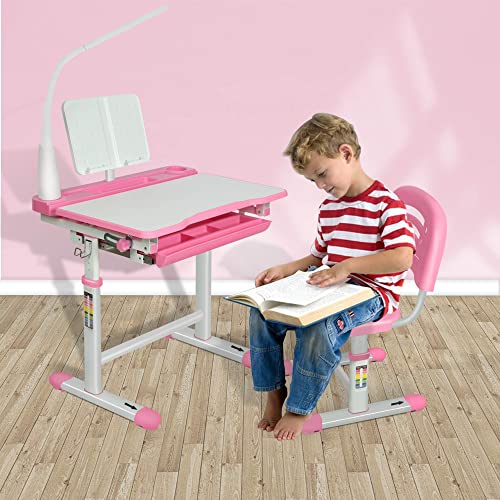Diroan Kids Multifunctional Desk And Chair Set, Height Adjustable Children School Study Desk With Tilt Desktop, Metal Hook And Storage Drawer For Boys Girls #TOP6