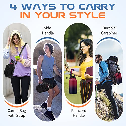 64 Oz Insulated Water Bottles With Straw - Flex Cap, Waterbottle Carrier With Strap, Protective Boot & Paracord Handle, Stainless Steel Thermo Mug Water Flask Canteen, Half Gallon Water Hydro Jug Gym #TOP4