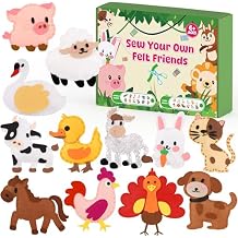 YEETIN Sewing Kit for Kids Ages 6+, Beginner Felt Sewing Craft Kit, DIY Farm Stuffed Animals Making Set, Learn to Sew Gifts for Birthday