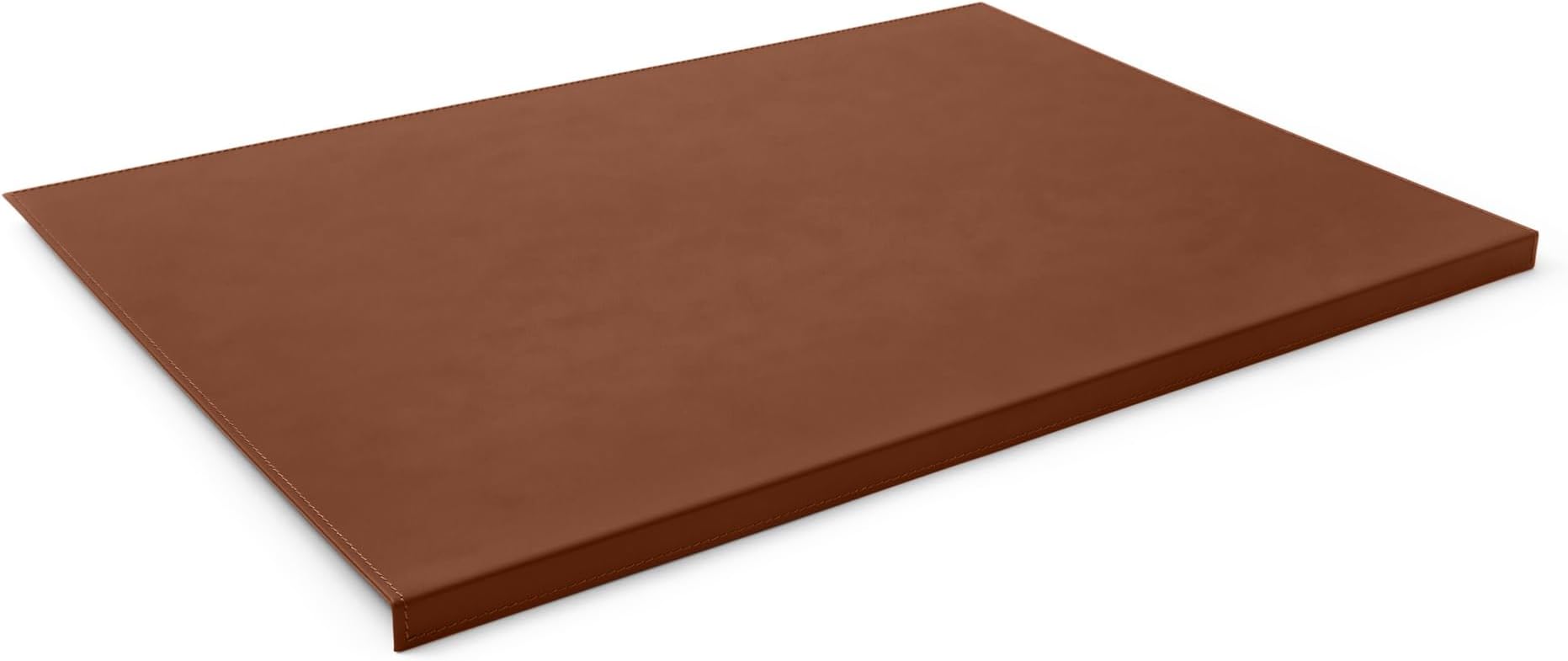 Desk Pad Made of Orange Brown Leather cm 90x60 - Resistant Steel Core with L-Shaped Forward Profile - Handmade Stitchings - Made in Italy