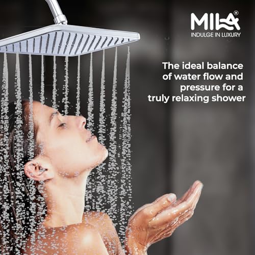 Image of Mila Oceano Rain Shower| Chrome Finish Square Overhead Shower | 305.5 * 59.4mm Ceiling Mounted | ABS Body| Single Function Rainfall Shower for Broad Coverage & Water Efficiency| (Without Arm)