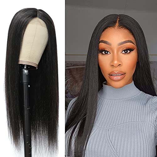 Middle Part Lace Front Wigs Human Hair with Baby Hair Pre Plucked Bleached Knots 13x4x1 T Part Lace Front Wigs for Black Women 9A Brazilian Remy Virgin Hair 150% Density Natural Color 24 inch