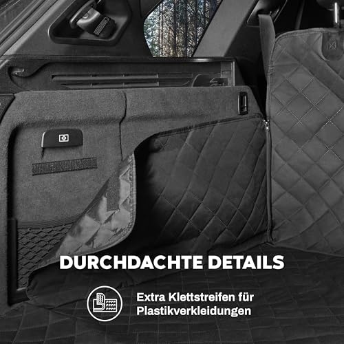 Hainberger Kofferraumschutz Hund gesteppt mit Seiten- und Ladekantenschutz Hundedecke Auto Kofferraum Wasserdicht und Kratzfest, Universal Kofferraum Schutzmatte für Hunde 174 x190cm (Schwarz)