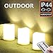 Set of 3 Outdoor IP44 Warm White LED Rainproof Waterproof Flameless Battery LED Pillar Candles with Remote and Timer, Plastic, Won't Melt, Weather Resistant Design 3 x 4