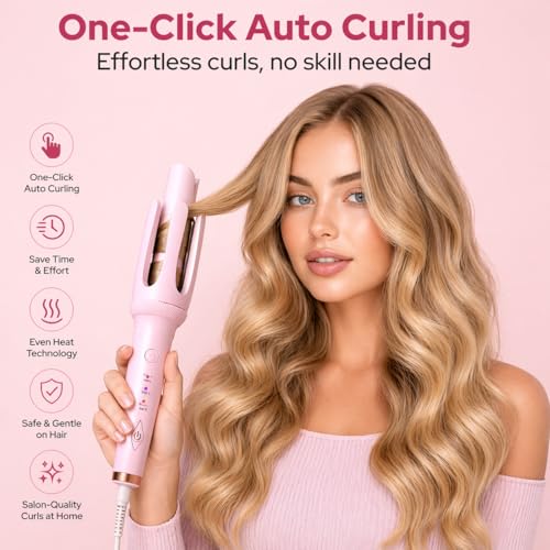 Image of Automatic Hair Curler | Effortless Hair Styling with Adjustable Temperature and Smooth Rotating Design for Perfect Curls on All Hair Types (PINK)