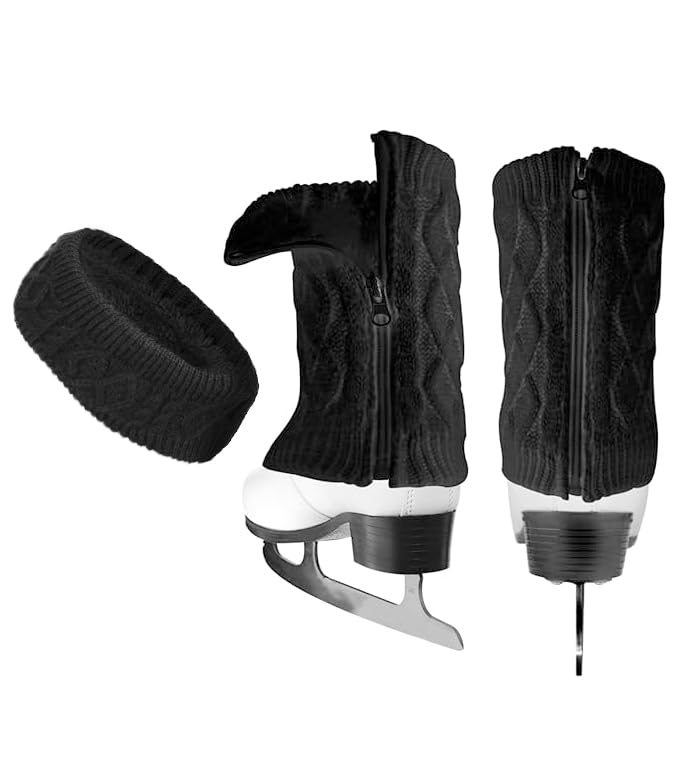 Image of TUYUU Zipper Leg Warmers and Headband Set, Fleece Lined Knit Legwarmers for Figure Skating, Ice Skating, Dance & Hockey