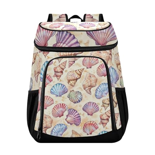 Seashells Beach Cooler Backpack Cooler Insulated Leak Proof Lunch Backpack 36 Cans Waterproof Soft for Men Women Picnic Hiking Camping Beach