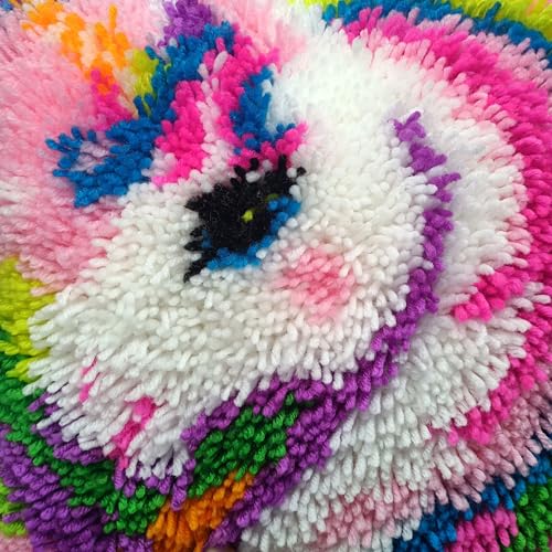 Image of Howie's Latch Hook Kits, DIY Rainbow Unicorn Latch Hook Pillow Kit for Adults Crochet Yarn Kits, Color Preprinted Pattern Embroidery Sofa Cushion Cover (Rainbow Unicorn 2, 16.93 x 16.93 inch)