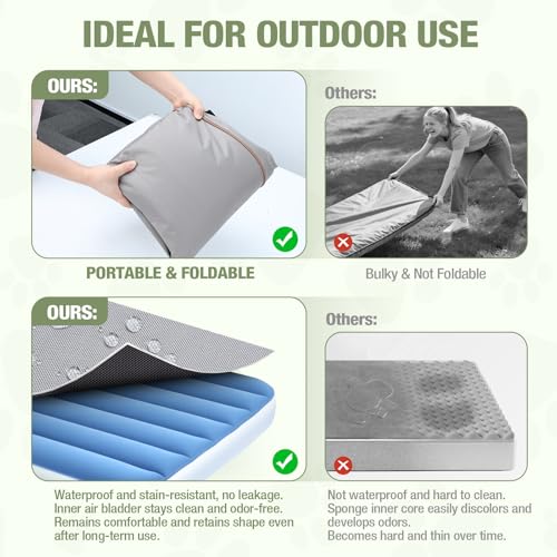 Lekereise Outdoor Hundebett Wasserdicht, Aufblasbar Hundeliege 126x66x12cm ideal für Mittelgroße und Kleine Hunde, Abnehmbarer und Waschbarer Bezug, Hundekorb für Reisen und den Garten (Grau)