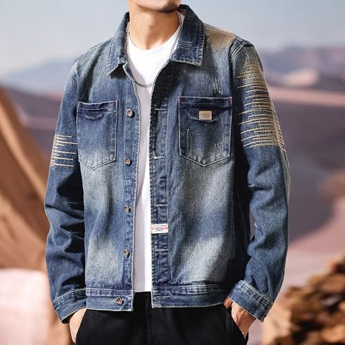 Chaqueta vaquera para hombre estilo moto casual miniatura 6