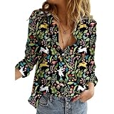 Easter Button Down Shirts for Women Cute Bunny Spring Floral V Neck Long Sleeve Tops Blouse