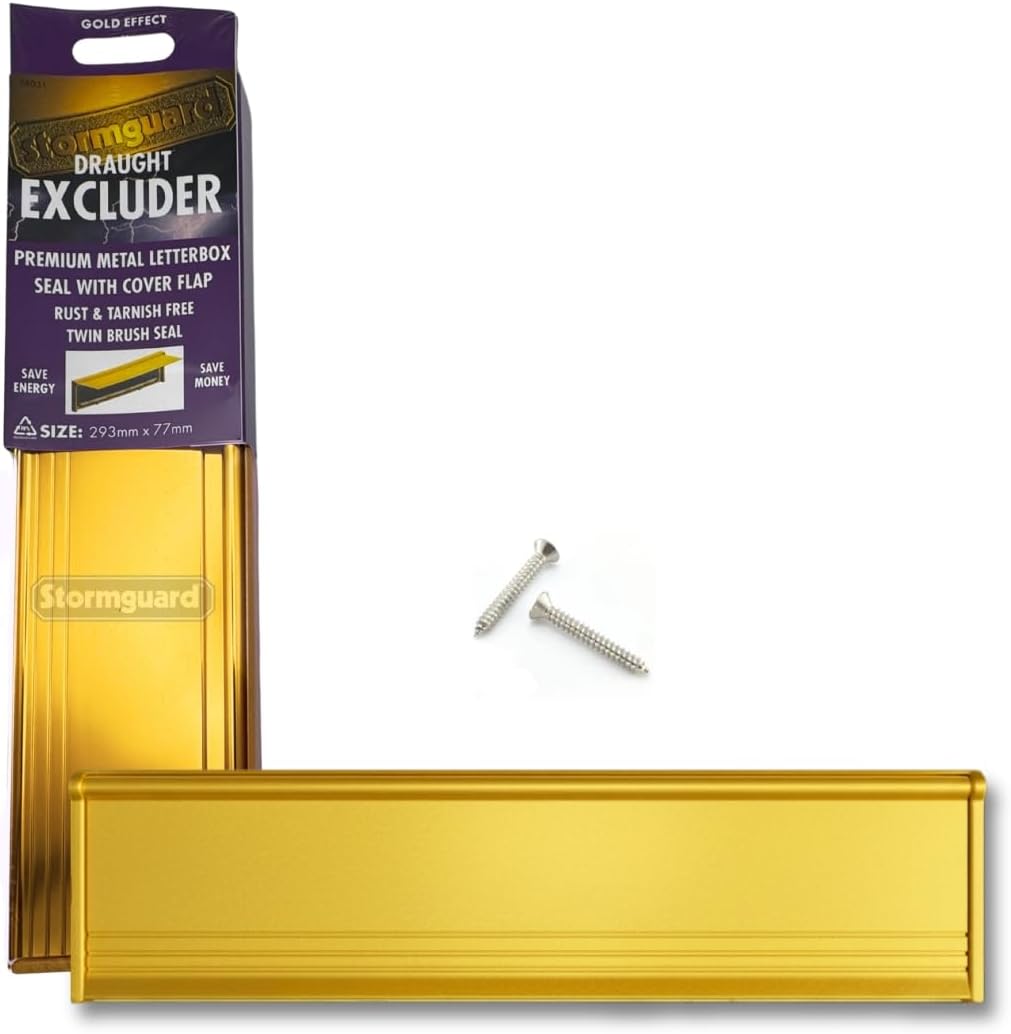 06SR0310000G Letter Box Cover with Brush & Flap for Internal OR External Use-Gold Finish, External dimension 293 x 75mm (Internal Aperture 254mm x 40mm)