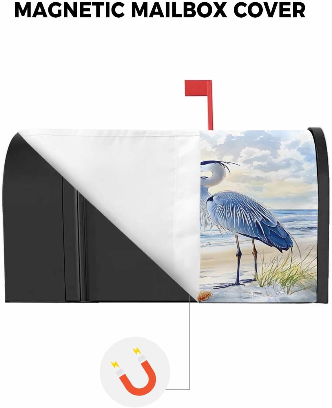 Coastal Birds Mailbox Covers Magnetic Standard Size, Blue Sky Heron Seabird Tropical Beach Post Box Cover Mail Wrap Outdoor Garden Yard Decoration 21x25.5 Inches