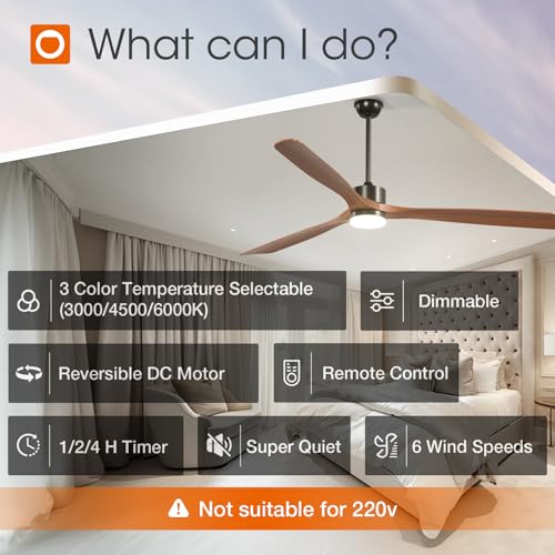 Image of addlon 80 Inch Solid Wood Ceiling Fans with Lights and Remote Control | 3CCT dimmable light, quiet reversible DC motor, 6 speeds, memory, timer; bedrooms, living rooms, covered patios and gazebos
