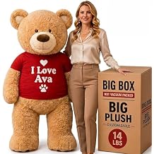 Big Plush Giant 5 Foot Customizable Teddy Bear Hand-Stuffed in USA, Personalized & Ready to Hug in Big Box - Customize Its T-Shirt, Neck-Ribbon and Heart Pillow with Your Text - Add a Zipper Pocket