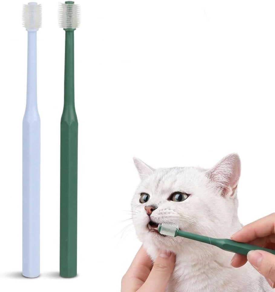 POPETPOP 2 Pack Dog Toothbrush for Small Dogs and Cats Manual Pet Oral Cleaner with Soft Silicone Bristles and Non-Slip Handle for Effective Teeth Cleaning and Massage