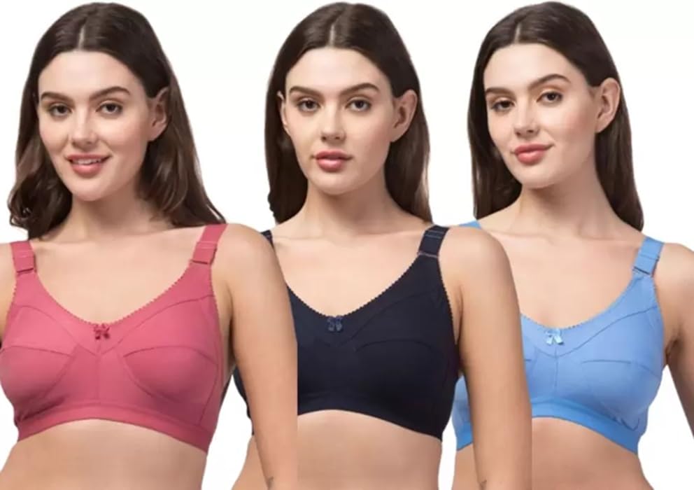 Women's Cotton Blend C-Cup Non-Padded Full Coverage Heavy Bust Non-Wired T-Shirt Everyday Bra Combo Pack of 3-picture-12