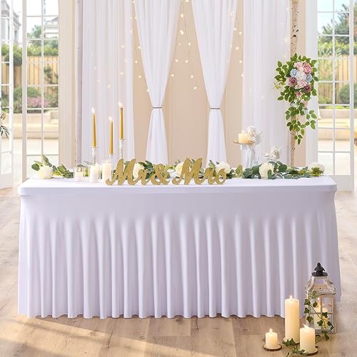 Nappe en élasthanne blanche pour table rectangulaire 180cm infroissable