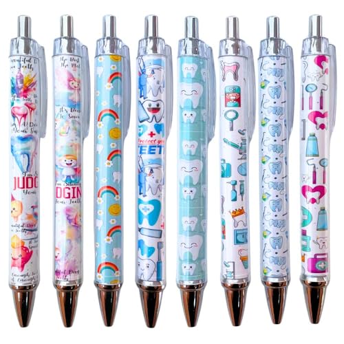 YJ PREMIUMS Dental Wrap Pens 8PC - Teeth-Themed Office Supplies, Black Tooth Pattern Pens...