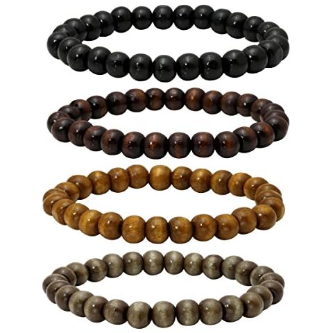 EIGSO 4 Pcs 8mm Wood Beads for Mala Prayer Meditation Wrist Bracelet Elastic 7-7.5" Cover