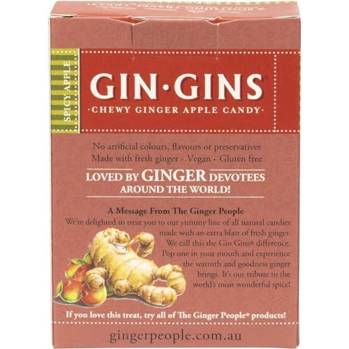 The Ginger People Gin Gins Spicy Apple Ginger Flavour Chews | Natural Fresh Ginger Candy | Individually Wrapped Healthy Candy | Gluten Free | Vegan | 84 Grams